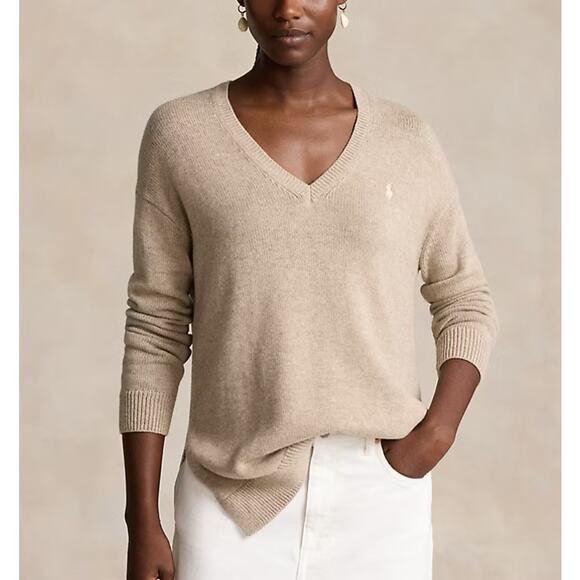 Polo by Ralph Lauren Sweaters - POLO Ralph Lauren V-neck Sweater XS Cotton Tan Beige Mushroom Relaxed Fit
